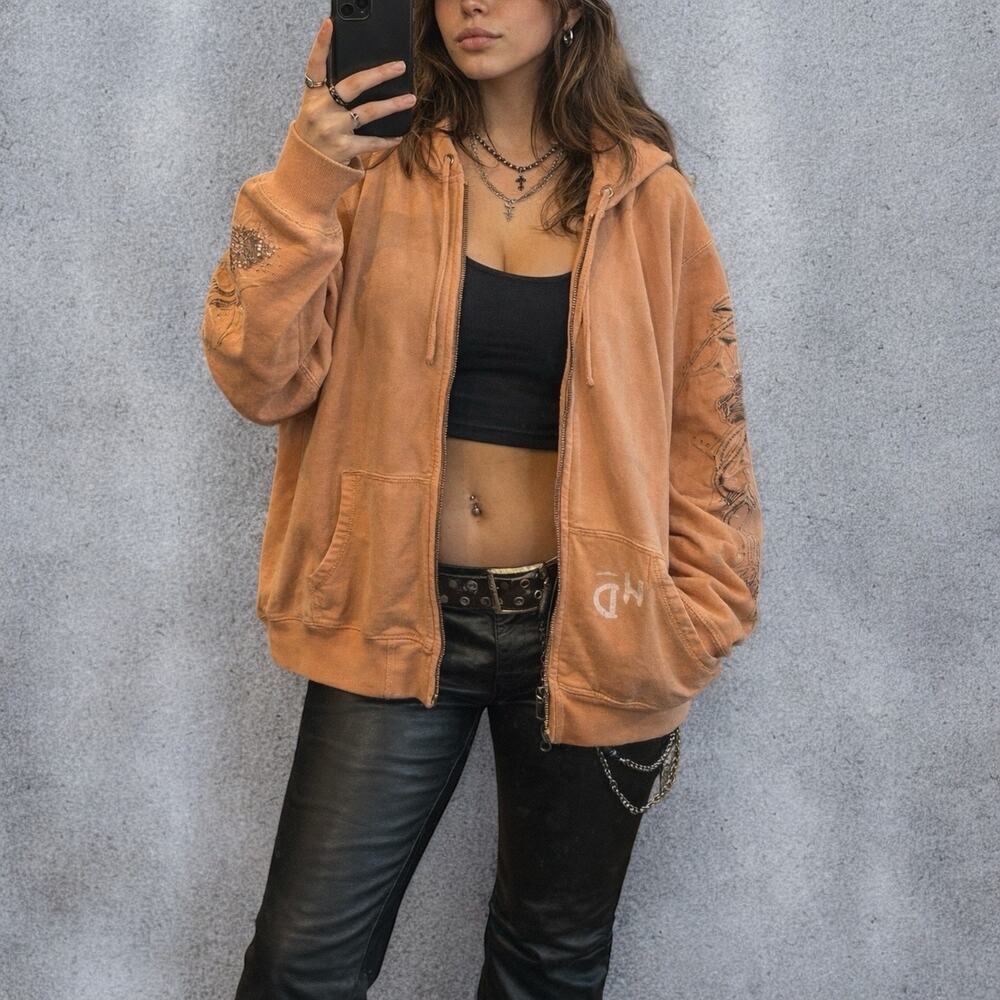 Harley-Davidson Women’s Orange Zip Rhinestone Embroidered Biker Hoodie 2X